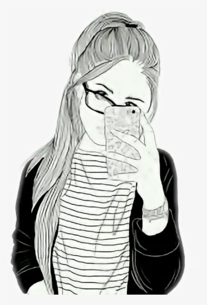 Tumblr Girl Selfie - Drawing Girl With Starbucks