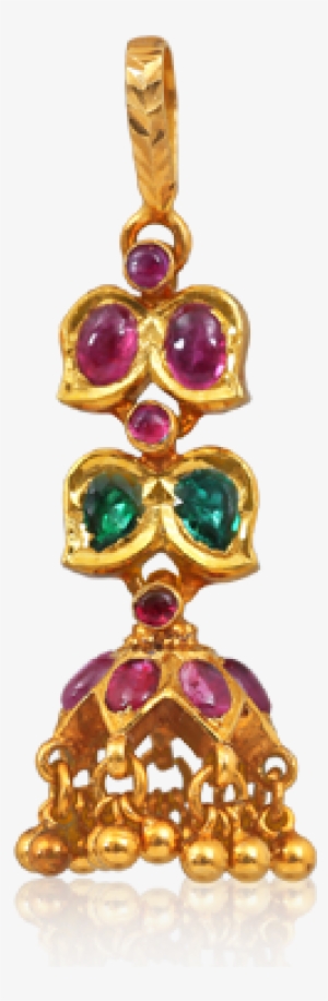 Ruby And Emerald Gold Jhimki Pendant - Emerald