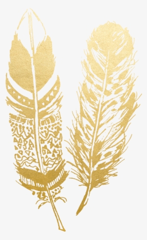 Feather Drawing Boho - Gold Feathers Png