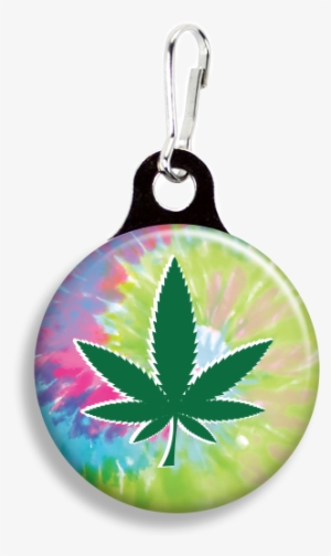 Pot Leaf Tie Dye - Promotional Zoogee 1-1/8 Round Metal Zipper Pull Tag