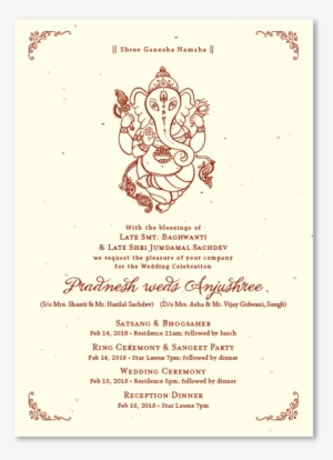 Indian Wedding Invitations On Seeded Paper With Ganesha - Wedding Satsang Invite Lines