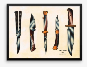 Knives Tattoo Flash Framed Poster - American Traditional Knife Tattoo
