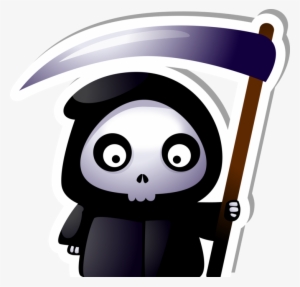 Cute Grim Reaper With Scythe Sticker - Cute Grim Reaper Cartoon