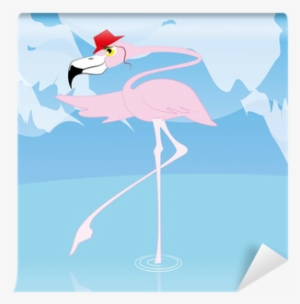 Vector Cartoon Cute Funny Flamingo With Hat Wall Mural - Hat