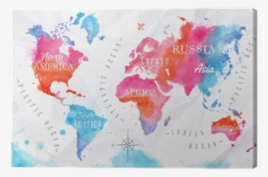 Watercolor World Map Pink Blue Canvas Print • Pixers® - World Outline Map Watercolor