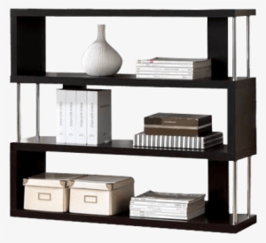 Modern Bookshelf With Zig Zag Shelves - Barnes Dark Brown Three-shelf Modern Bookcase