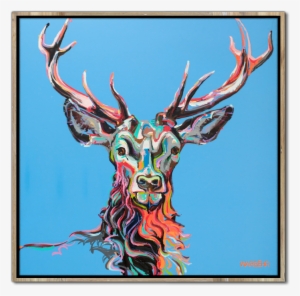 Buck On Blue Art Print - Reindeer