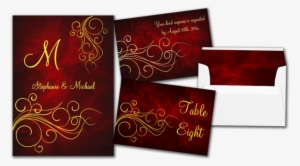 Elegant Red Gold Monogram Wedding Invitation - Red Black And Gold Wedding Invitations