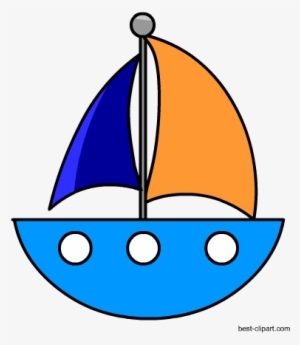 Free Orange And Blue Sail Boat Clip Art Image - Blue Boats Clip Art