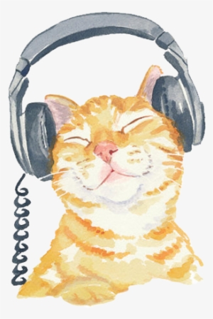 Peachy - Cat With Headphones Art
