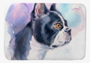 Watercolor Dog Boston Terrier Portrait - Design House Canvas Hand Painted Frenchie 60cm X 80cm