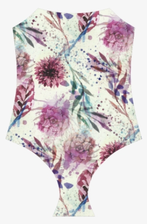 Watercolor Flowers Strap Swimsuit - Maillot