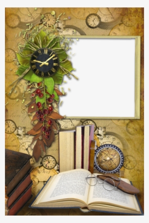 Photo Png Frame With Books And Clock