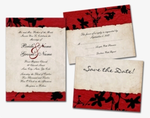 Red And Black Torn Paper Wedding Invitations - Red Background Wedding Invitation