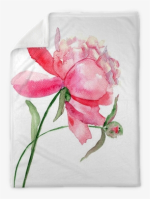 Beautiful Peony Flower, Watercolor Painting Plush Blanket - Watercolor Flower Drawing