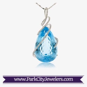 Tear Drop Blue Topaz With Draped Diamonds Pendant - Snowflake Necklace Gold Diamond