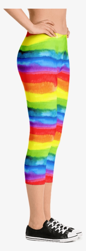 Women's Pride Watercolor Rainbow Print Capri Leggings - Leggings