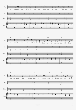 Secret Sheet Music Composed By The Pierces 3 Of 6 Pages - Pretty Little Liars Theme Guitar