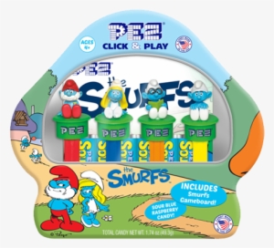 Pez Smurfs Click & Play Candy Dispenser Gift Tin - Smurf Pez Tin