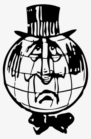 World Globe As A Man Face Wearing A Hat - Free Black And White Clipart Sad