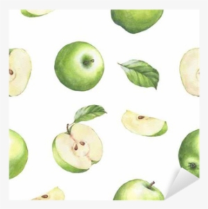 Hand Drawn Seamless Pattern With Watercolor Green Apples - Green Apple Image Water Color
