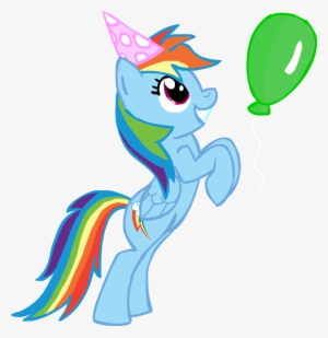 Chir-miru, Backwards Cutie Mark, Balloon, Hat, Party - Rainbow Dash With Party Hat