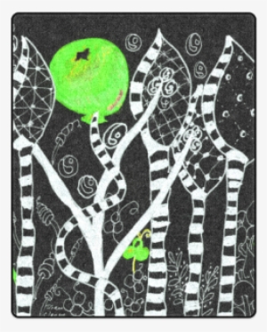 Green Balloon Zendoodle In Night Forest Garden Blanket - Motif