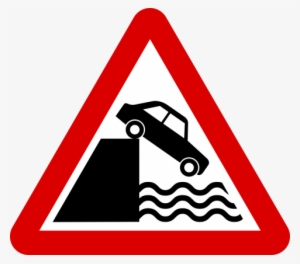 Riverbank With No Barrier Ahead - Road Signs