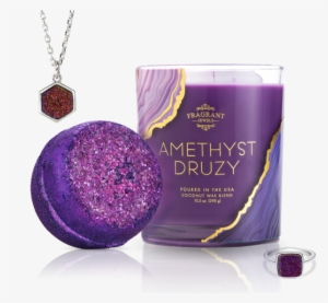 Candle And Bath Bomb Set - Amethyst Druzy Fragrant Jewels