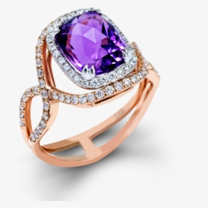 14k Gold Two-tone Diamond & Amethyst Fashion - Ring