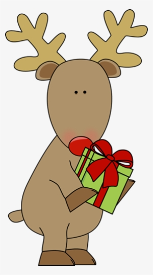 Reindeer Holding A Christmas Gift - Christmas Reindeer Clipart