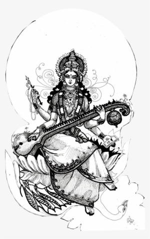 Sarasvati River Rigveda Goddess - Line Art Saraswati Maa
