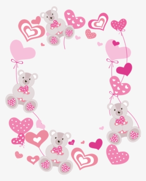 Transparent Hearts Png Photo Frame With Teddy Bears - Pink Baby Frame Transparent