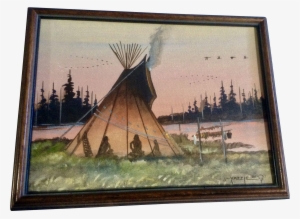 Johnny Yazzie Indians In Teepee Acrylic Painting On - J Yazzie Painting