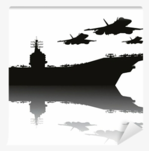 Aircraft Carrier And Flying Aircrafts Vector Silhouettes - Navy Carrier Clip Art