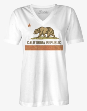 California Flag Multi Color Girl's V-neck Tee - California Grunge Style Flag