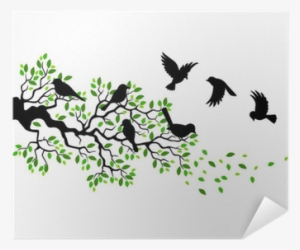 Illustration Of Tree Branch With Bird Silhouette Poster - Birds And Branch Wall Decal Style And Apply