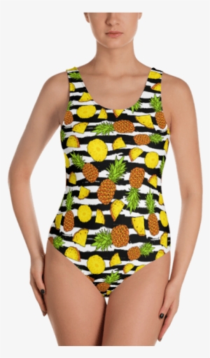 Pineapple With Black And White Stripes One-piece Swimsuit - One-piece Swimsuit