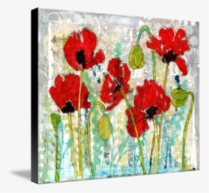 Poppy Garden, Original Mixed Media Art - Mixed Poppy Flower Garden