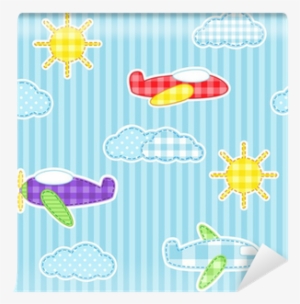Blue Seamless Pattern With Cute Planes, Clouds And - Papel De Infantil