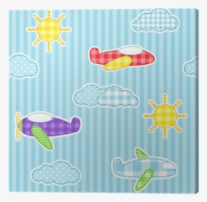 Blue Seamless Pattern With Cute Planes, Clouds And - Papel De Infantil