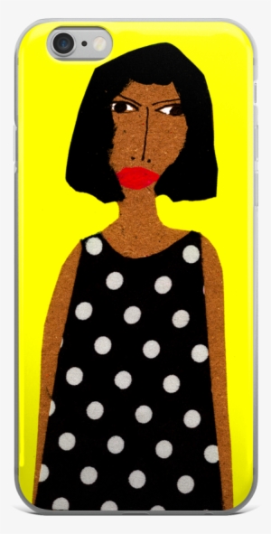 Woman With Polka Dot Dress On Yellow