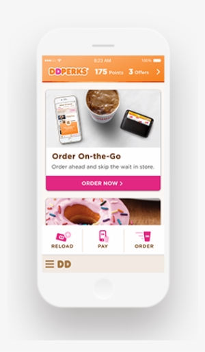 A Mobile Phone On A Table With The Dunkin' Donuts Mobile - Dunkin Donuts App