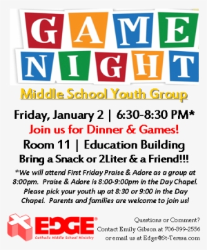 Game Night Edge Middle School Youth - Middle School Game Night