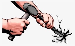 Vector Illustration Of Hands With Sledgehammer And - Stone Cutter