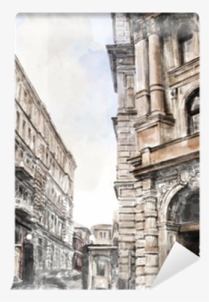 Watercolor Illustration Of City Scape - Drawing