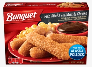 Fish Sticks With Mac & Cheese And Pudding - Banquet Salisbury Steak, Mega Meal - 15.25 Oz