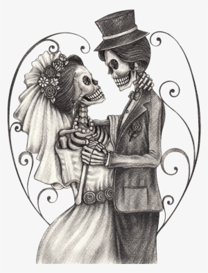 Calavera Day Of The Dead Drawing Bridegroom - Bride And Groom Skeleton