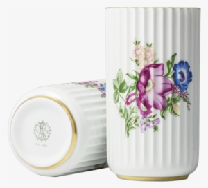 White With Print And Gold Trim, 15 Cm - Vase
