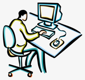 Vector Illustration Of Businessman Working At Office - Clipart Bürotisch